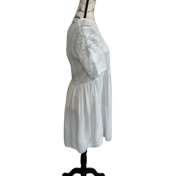 French Connection White Boho Embroidered Lace Babydoll Mini Dress, Small - Picture 5 of 11